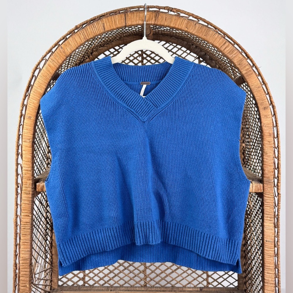 Free People Royal Blue Cropped Knit Vest